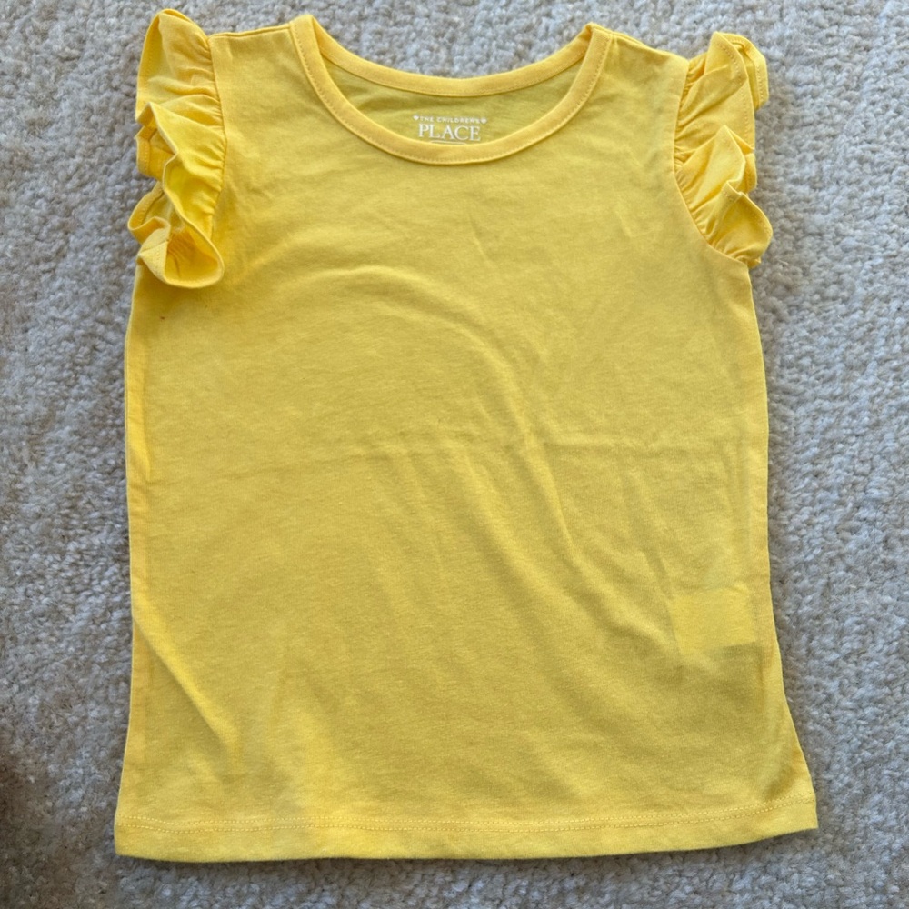 Toddler Girl Summer Set Smiley ๐ Face Denim shorts yellow ruffle sleeve top 3T - Picture 6 of 8